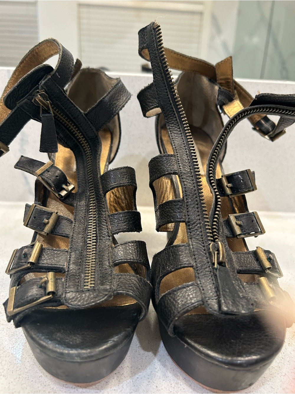 The Cynthia Vincent Jagger Leather Gladiator Wedge - Picture 4 of 5